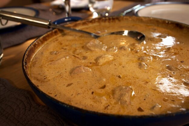 Medallions of Pork in a White Wine & Mustard Sauce served with Champ