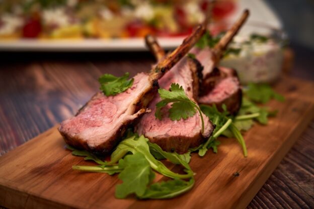 Rack of Lamb with Yoghurt Salsa & a Heirloom Tomato Salad with Peach Dressing