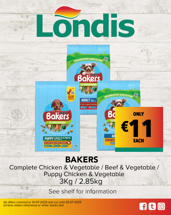 BAKERS Complete Chicken & Vegetable / Beef &  Vegetable / Puppy Chicken & Vegetable 3Kg / 2.85kgSee shelf for information	ONLY €11