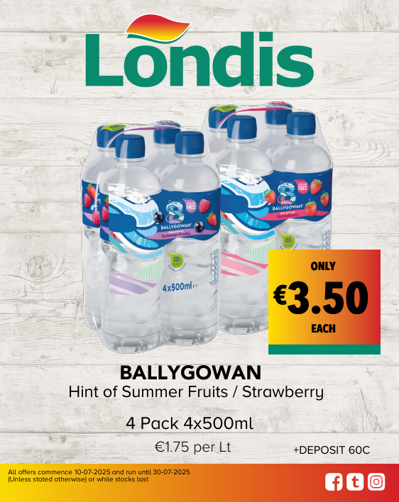 BALLYGOWAN Hint of Summer Fruits / Strawberry 4 Pack 4x500ml €1.75 per Lt ONLY €3.50 EACH