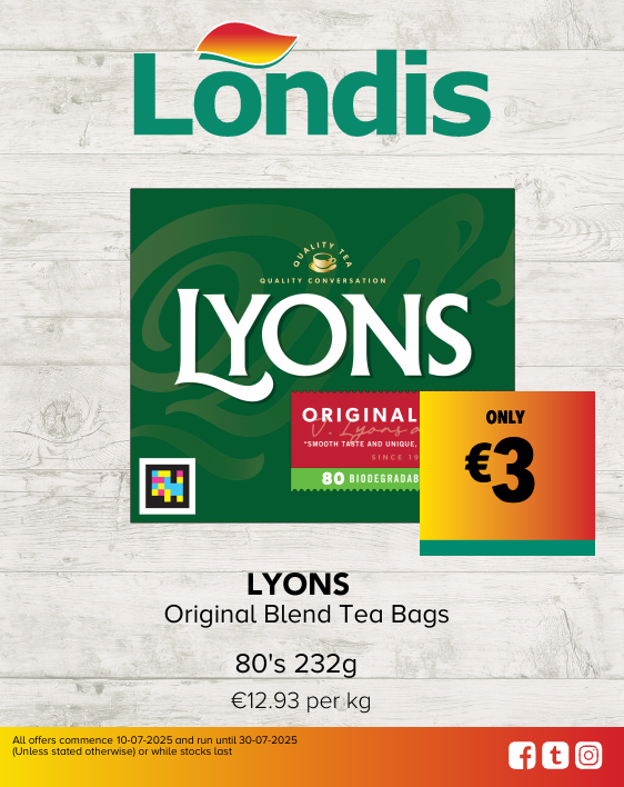 LYONS Original Blend Tea Bags 80's 232g €12.93 per kg ONLY €3